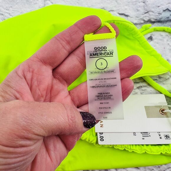 NEW Good American Tiny Ties Bikini Bottom 3- Large Electric‎ Lime Stretch Swim - Picture 6 of 6
